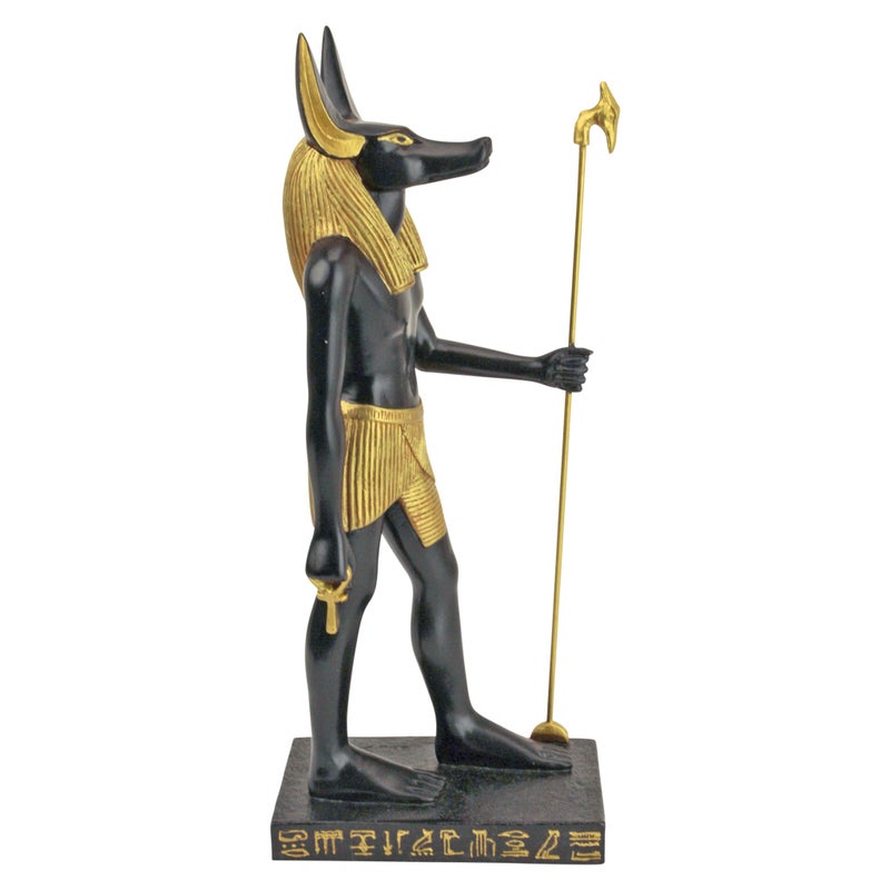 Design Toscano Anubis Jackal Diety of the Ancient Egyptian Realm Figurine Statue with Staff, 9 inches tall, Cast Stone Resin, Black & Gold Finish - Image 5
